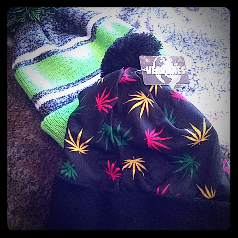 2 for 1 pompom beanies. Headlines Cannabis motif